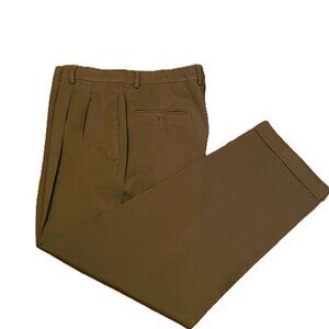 CLAIBORNE Men's Pant Pleated Front Cuffed Gabardine 100% Cotton Brown Size 34x3